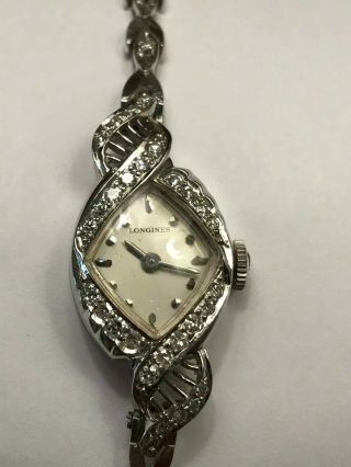 Vintage 1957 Longines 14k White Gold And Diamond Ladies Wristwatch 4llv Movement