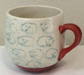 Leah Reena Goren Anthropologie Cat Study Mug Cup Sleeping Nap Blue Red 14oz