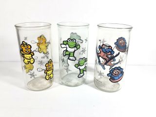 Vintage Muppet Babies Glass Cups 1989 Sesame Street Henson Gonzo Fozzy Kermit