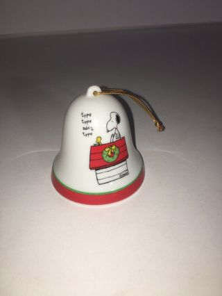Vintage Peanuts Gang Snoopy Woodstock Porcelain Christmas Bell Ornament