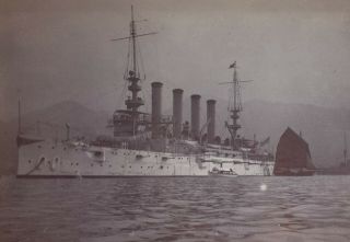 1910 Photo China Hong Kong Harbour Us Flagship Charleston & Junk