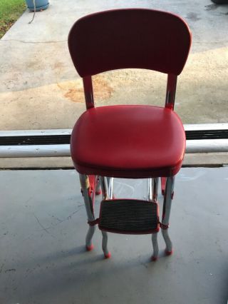 Retro Cosco Step Stool Chair Fold Out Red Chrome Metal Industrial