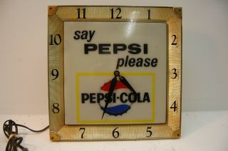 Vintage 1960s Say PEPSI Please Pepsi - Cola Lighted Advertising Wall Clock, 2
