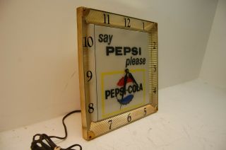 Vintage 1960s Say PEPSI Please Pepsi - Cola Lighted Advertising Wall Clock, 3