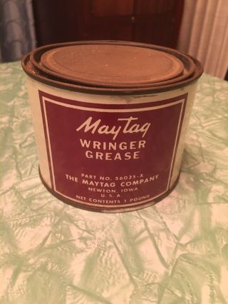 Vintage Maytag Co Newton Iowa Wringer Grease Tin 1 Pound Can Washer 2