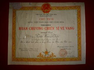 Vietnam War Nlf Vc Award Certification Soldier Of Glory Order Year 1971