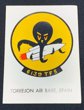 Vintage Us Air Force 613th Tactical Fighter Squadron Torrejon Ab Spain Card