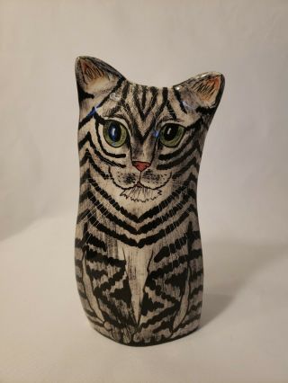 Ceramic Cat Figurine By Nina Lyman Black & White 8 " Tall " Cats By Nina " 2001