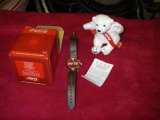 Nib Coca Cola Brand / Avon 2002 Collectable Coke Watch With Plush Polar Bear Nos