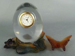 Vintage Daum Art Glass Clock Butterfly