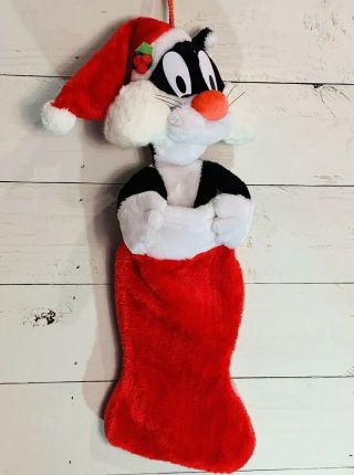 Vintage 1990 Looney Tunes Sylvester The Cat Plush Christmas Stocking 23.  5 " Long
