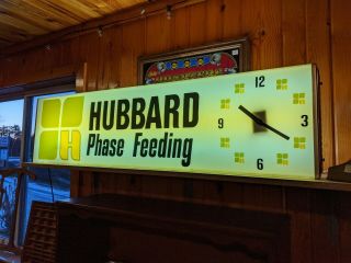 Vintage Hubbard Phase Feed Sign 48 " X 12 " Lighted & Clock