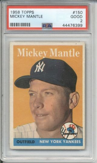 1958 Topps Mickey Mantle 150 Psa 2 Gd Yankee Hofer Vintage Baseball Card