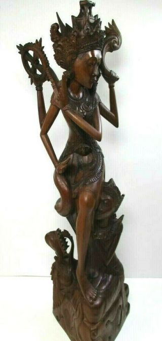 Vintage Siwa Bali Indonesian Carved Wood Lady & Snake Statue 23” Tall