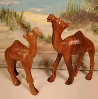 Olive Wood Camel Figurine Set Of Two Mom Baby 5 " 4.  25 " Tall Nativity Collectible