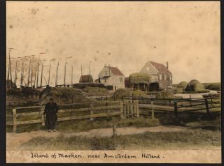 19th Century Hand - Tinted Pastoral Photo Island Of Marken Amsterdam Holland