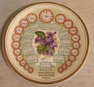 Antique 1911 Grocer Advertising Calendar Plate With World Clocks