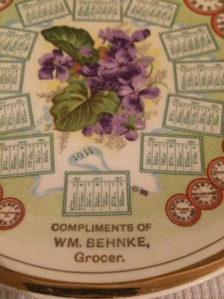 Antique 1911 Grocer Advertising Calendar Plate With World Clocks 2