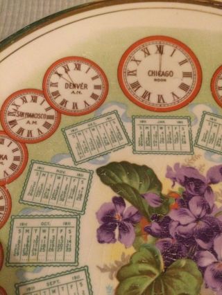 Antique 1911 Grocer Advertising Calendar Plate With World Clocks 3