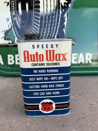 Vintage Phillips 66 Speedy Auto Wax 16 Oz Metal Can Oil Gas Station Sign - Empty