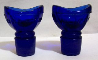 2 Vintage Cobalt Blue Glass Wyeth Collyrium Eye Wash Cup Bottle Stoppers