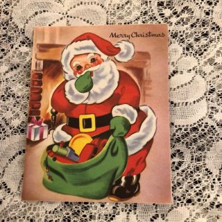 Vintage Greeting Card Christmas Santa Claus Green Toy Sack