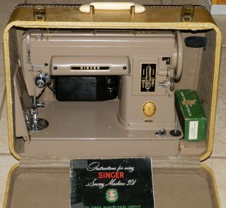 Vintage Singer 301a (long Bed) Sewing Machine With Case 1953 Serial Na232121