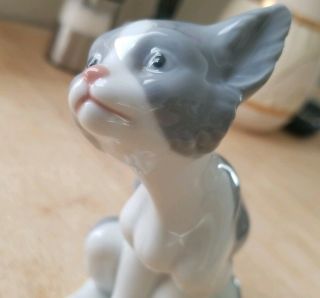 Lladro 5113 Feed Me Cat Figurine Grey And White Glossy Retired