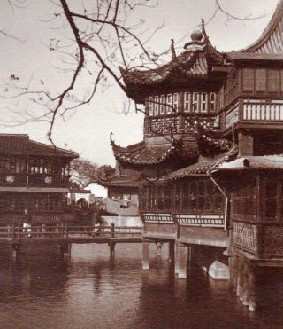 Old China Photo Shanghai Teahouse Street Scenes - 2 X Orig 1900s Good Size