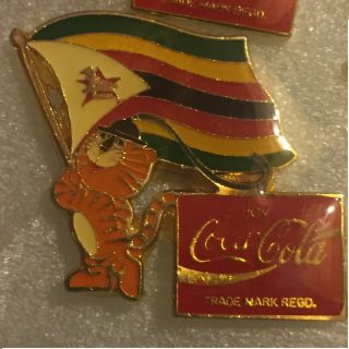 1988 Seoul Korea Olympic Pin Hodory Tiger Mascot Zimbabwe Flag Coca Cola Coke