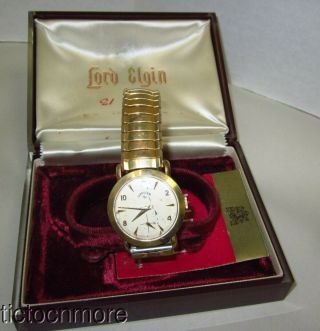 Vintage 14k Gold Lord Elgin 680 21 Jewel 4909 Starglo Case Watch Mens & Box