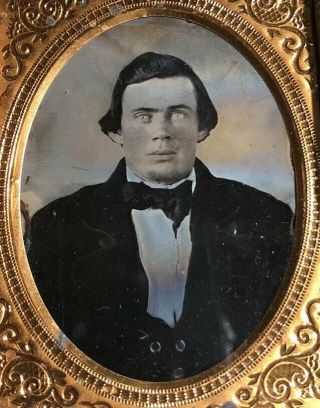 1840’s Early Glass Daguerreotype Gentleman With Piercing Eyes,  Worcester,  Mass.