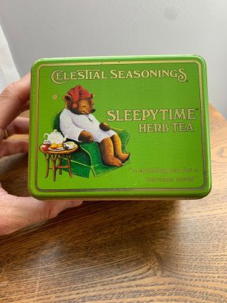 Celestial Seasonings Vtg Sleepytime Herb Teddy Bear Chamomile Tea Box Tin 1982