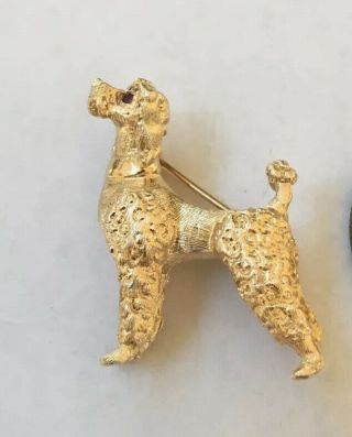Vintage 14k Stamped Yellow Gold Standard Poodle Dog Pin Brooch Jewelry,  Figural