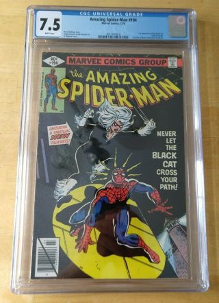 Spider - Man 194 Cgc 7.  5 White Pages 1st Black Cat - Newly Graded