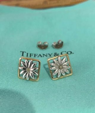 Vintage Tiffany & Co.  Sterling Silver 18k Yellow Gold Daisy Earrings