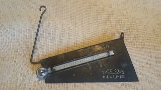 Antique The O.  Koss Milwaukee Wi Incubator Thermometer With Hook 4 " Long