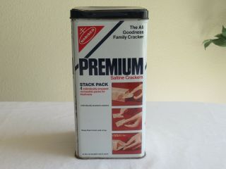 Vintage Nabisco Premium Saltine Crackers Tin Canister with Dark Blue Lid 1978 2
