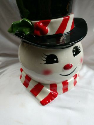 Christmas Snowman Ceramic Cookie Jar 9 1/2 " Tall