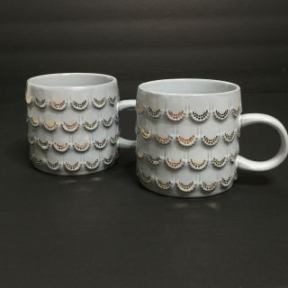 2016 Starbucks Mermaid Scales Coffee Mug Cup 10 Oz.  White And Gold Set Of 2
