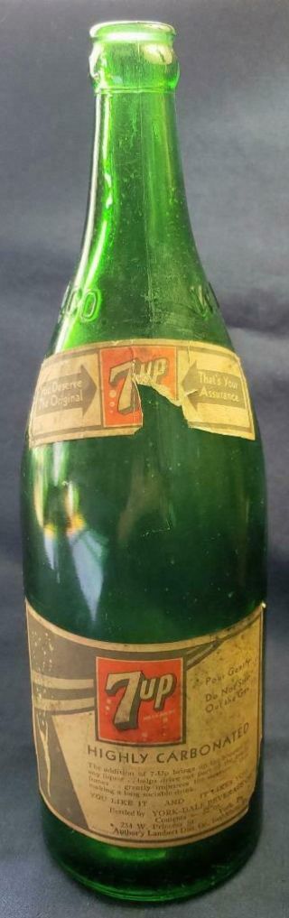 Rare Vtg 7up Quart Bottle W Paper Labels " Highly Carbonated " York Pa 7 - Up