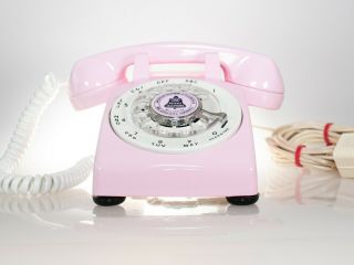 Vintage Rotary Dial Phone in Bright Pink & White Accent Has Twisted Handset Cord 2