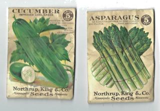 Vintage 1933 Northrup,  King & Co.  - Asparagus,  Cucumber Seed Packet W/seeds (59)