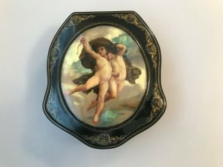 Vintage Fedoskino Russian Lacquer Hand Painted Box Cupids Mother Pearl Cherubs