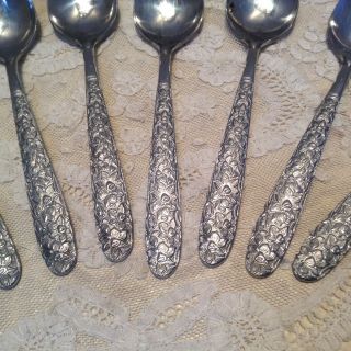1960 ' s NATIONAL SILVER CO.  NARCISSUS STAINLESS 8 PIECE Teaspoon SET EUC 2