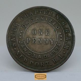 Jan.  23.  A.  D.  1884 Salem Chapter N.  6 R.  A.  M Port R.  I One Penny Token - B16389