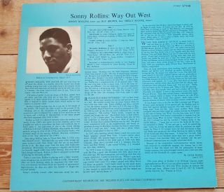 SONNY ROLLINS WAY OUT WEST Vinyl LP Contemporary S7530 Stereo, 2