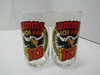 2 Vintage Wmms 101 Fm Radio Cleveland 10th Anniversary Buzzard Coke Glasses