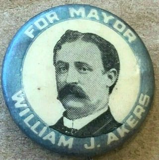 Vintage William J Akers For Mayer 1890s Cleveland Ohio Pinback Button Newark Nj