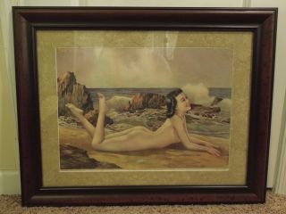 Vintage Chinese Pin Up " Model Of Oriental Beauty A " Woman On Beach Framed